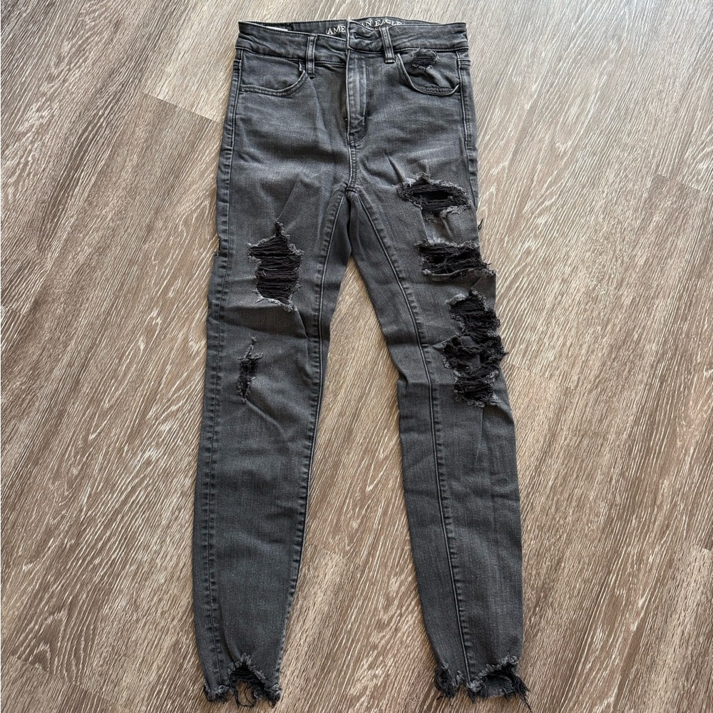 American Eagle Outfitters Black Distressed Skinny Jeans Size 4